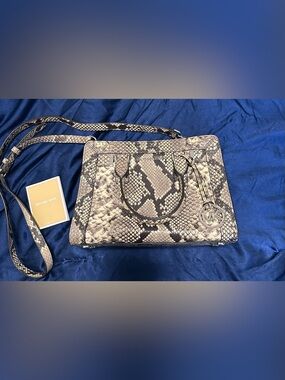 MICHAEL KORS DILLON LEATHER TOP ZIP SNAKESKIN SATCHEL BAG